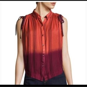Free People Orange and Purple Crop Button Down Shirt